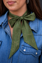 Load image into Gallery viewer, Olive Green Equestrian Bit Silk Twilly
