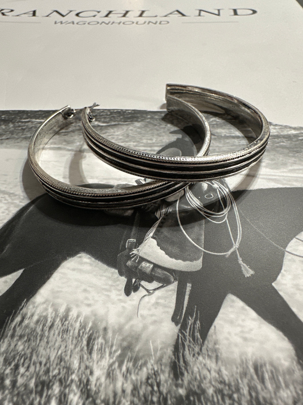 Faux Etched Silver Line Hoops