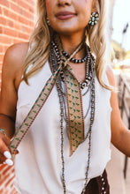 Load image into Gallery viewer, Tan Silk Twilly Scarf with Turquoise Roadrunner
