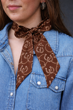 Load image into Gallery viewer, Brown Horseshoe &amp; Rope Silk Twilly
