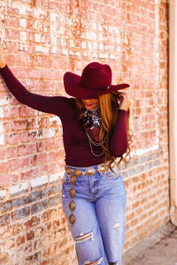 The Gaia Long Sleeve Top in Maroon