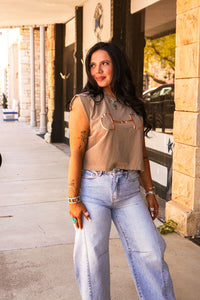 The Horse Bit Muscle Tank in Tan