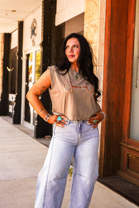 The Horse Bit Muscle Tank in Tan