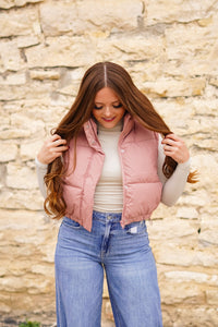 The Macie Puffer Vest in Pink