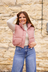 The Macie Puffer Vest in Pink