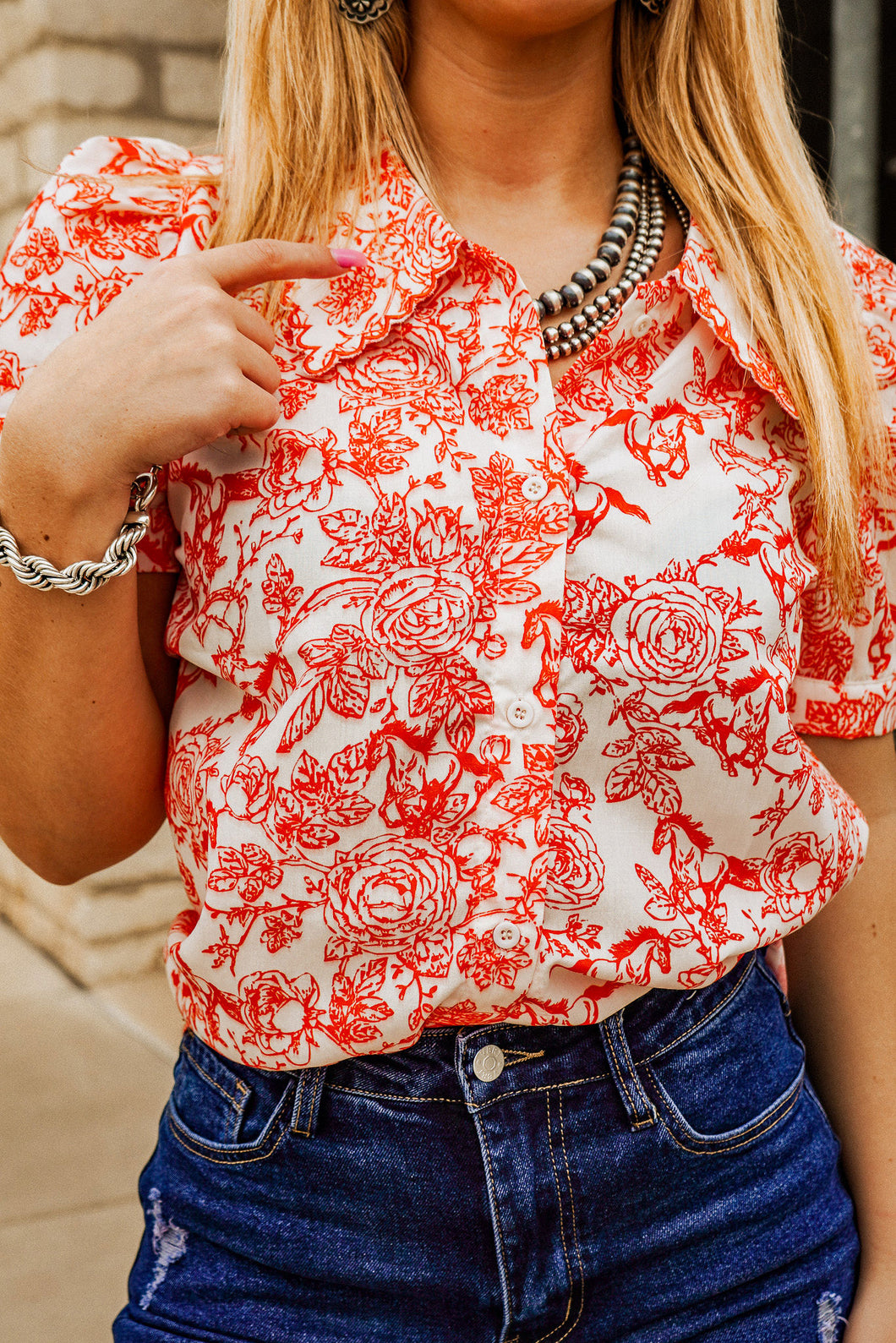 The Red Floral Horse Top
