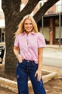 The Pink Gingham Pearl Snap