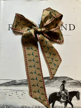 Load image into Gallery viewer, Tan Silk Twilly Scarf with Turquoise Roadrunner
