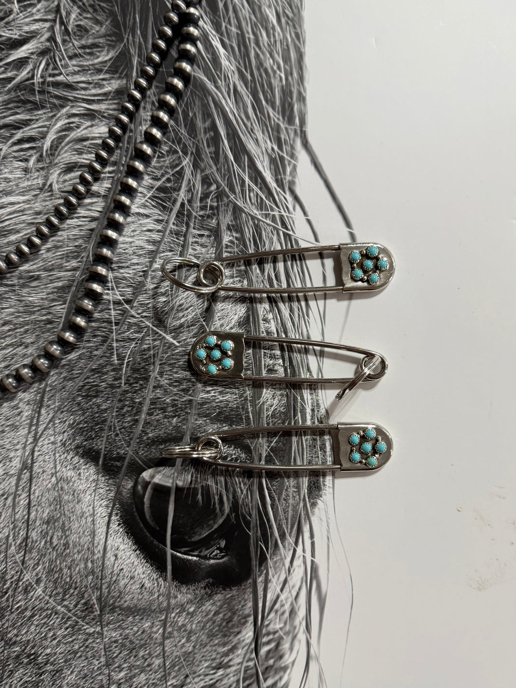 The Flower Turquoise Safety Pins Keychain