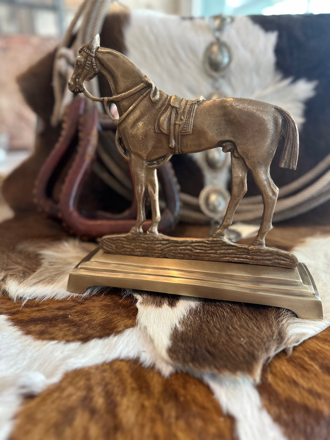 Antiqued Brass Horse Door Stopper