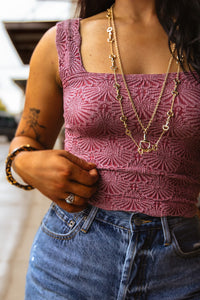 Jacquard Square Tank in Maroon