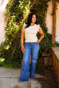 The Striped Alexandria Top in Khaki