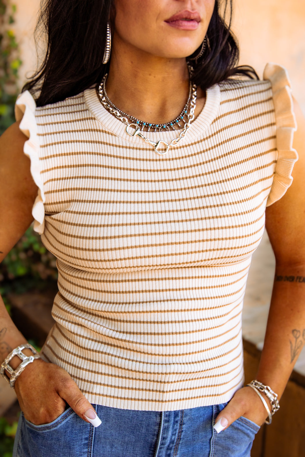 The Striped Alexandria Top in Khaki