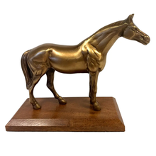Load image into Gallery viewer, Antiqued Brass Horse on Wood Stand
