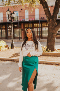 The Brazos Midi Skirt in Hunter Green