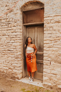 The Spencer Midi Skirt in Rust