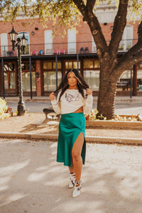 The Brazos Midi Skirt in Hunter Green
