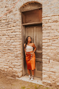 The Spencer Midi Skirt in Rust