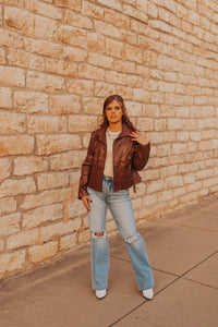 The Carley Leather Jacket in Brown
