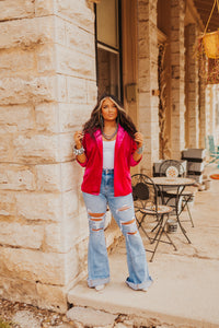The Valdez Velvet Blazer in Magenta