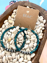 Load image into Gallery viewer, Dark Turquoise Hoop Wrap Around Stones With Pearls
