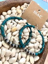 Load image into Gallery viewer, Dark Turquoise Hoop Wrap Around Stones With Pearls
