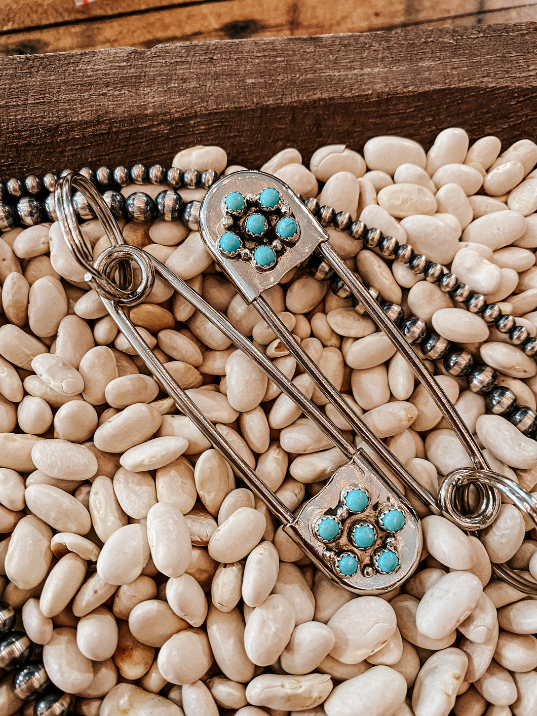 The Flower Turquoise Safety Pins Keychain